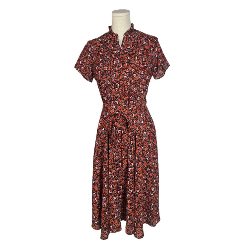 Nanette Lepore Floral Pleated Matching Belt Short Sleeve Midi Dress Size 2